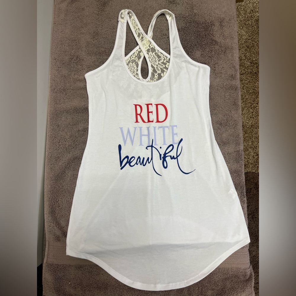 VENUS White Swim Coverup/Night Shirt with Lace Back and Bold Text